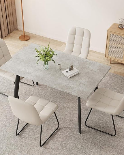 ZckyCine 46.5" Modern Grey Dining Table Set for Small Spaces, 5-Piece Set with Rectangular Table & 4 Padded Leather Chairs, Compact, Sturdy & Easy to Assemble (Table + 4 White Dining Chairs, 46.5")