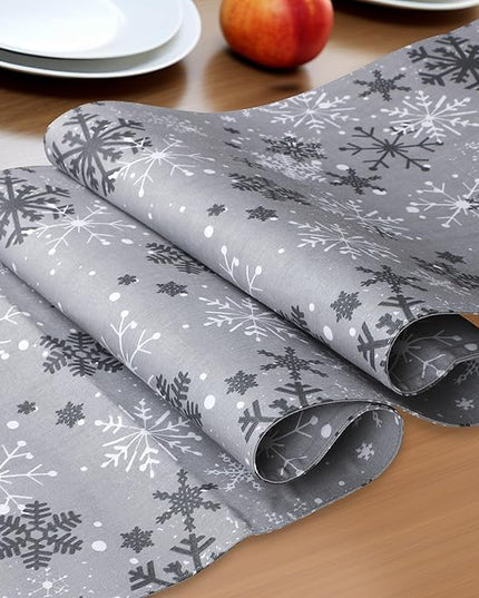 Urban Villa Christmas TableRunner Grey Snowflake Table Runner 14”x72” 100% Cotton Over Sized Runner Heavier Quality Table Runner for Christmas Celebrations Dining WeddingDinner Parties Everyday Use
