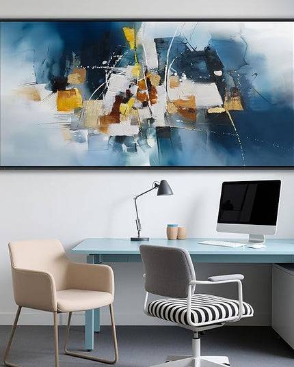 Abstract Canvas Wall Art Navy Blue Wall Art for Living Room Framed Modern Artwork for Walls, Above Bed Wall Decor Navy and Gold for Bedroom and Living Room Office Pictures Wall Decor 29×58IN