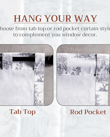 Maison d' Hermine Curtains for Living Room 100% Cotton 84 inch Length Two Panels Light Filtering Toile Curtains with Rod and Loop Pockets (Calais Paloma Grey (White Background), 50" W x 84" L)