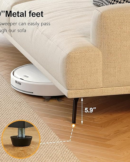 110.2” Modern Sectional Sofa, Oversized Upholstered Couch with Deep Seat, Sturdy Metal Legs, Easy to Assemble, 4 Seater Beige Fabric Sofa for Living Room and Bedroom, Beign