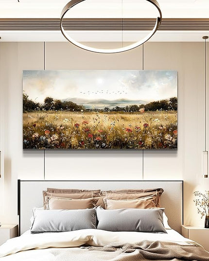 KELIYUAN Canvas Wall Art For Kitchen Dining Room Vintage Decor, Lawn Paintings With Flowers Wall Decor Prints Home Office Living Room Bedroom Decoration Home Decor, Can Be Hung Directly 20 "X 40"
