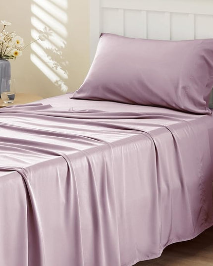 Bedsure Cooling Sheets Twin, Rayon Derived from Bamboo, Breathable & Soft Twin Sheets Set, Deep Pocket Up to 16 Inches, Hotel Luxury Silky Bedding for Hot Sleepers, Lavender