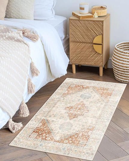 MUJOO Small Rug,2x3 Washable Area Rugs for Bathroom Entryway Entry Entrance Bedroom,Indoor Front Door Mat Non Slip Throw Carpet Boho Low Pile Terracotta