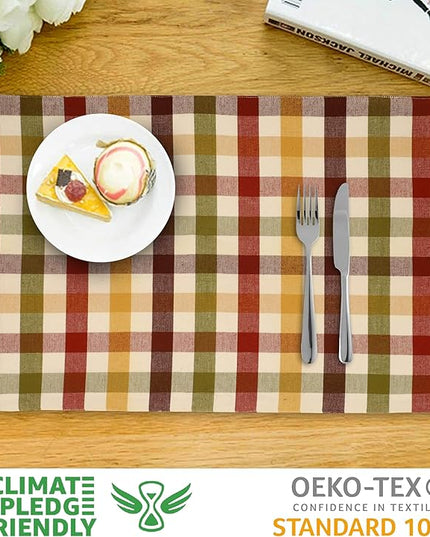 Urban Villa HarvestPlacemats for Dining Set of 6 Over Sized 14''x 20'' Buffalo Check Plaid 100% Cotton Thanks Giving Placemats FallPlacemats Everyday Use Heavier Quality