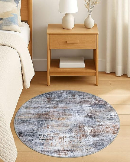 IOHOUZE Round Area Rug 3 Ft Circle Entryway Rugs Round Washable Door Mat Indoor Entrance, Non Slip Circle Front Door Rug, Printed Abstract Faux Wool Floor Carpet for Foyer Porch Sink, Orange Grey