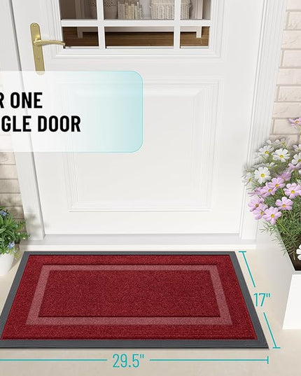 OLANLY Front Door Mat Indoor Outdoor Entrance, Waterproof All-Season, All-Weather Doormat, Sturdy Natural Rubber, Fade Resistant, Low Profile, Easy Clean Patio Porch Entryway Mat, 29.5x17, Wine Red