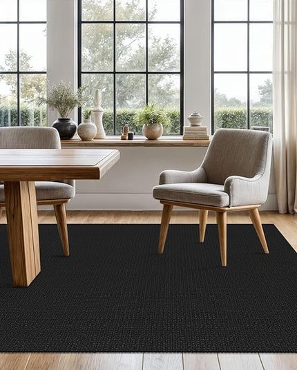 KOZYFLY Washable Area Rug 5x7 ft Rubber Backed Non Slip Rugs for Living Room Braided Cotton Bedroom Rug Woven Office Rugs Indoor Floor Carpets for Dining Bedroom Living Room, Black/Dark Grey