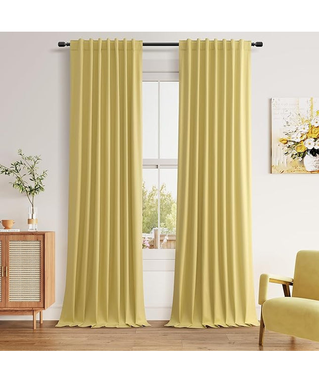 Guken Yellow Blackout Curtains 102 Inch Length 2 Panels Set for Living Room Bedroom Back Tab Thermal Insulated 100% Black Out Linen Drapes Room Darkening Window Curtains 102 Inches Long