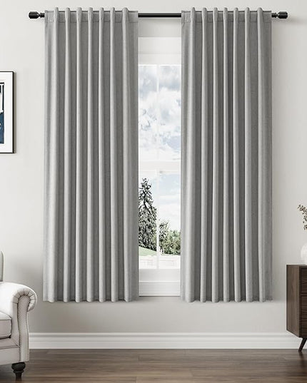 Guken 100% Blackout Linen Curtains 63 Inch Length 2 Panels Set for Living Room Bedroom Back Tab Thermal Insulated Black Out Linen Drapes Room Darkening Window Curtains,Dark Grey