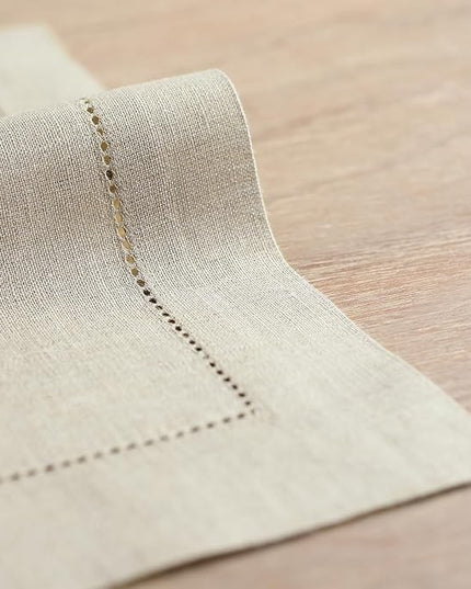 Solino Home Linen Square Placemats Set of 4-100% Pure Linen Natural Cloth Placemats 14 x 14 Inch - Classic Hemstitch, Machine Washable Place Mats for Holiday