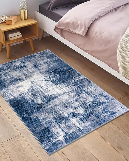 IOHOUZE Small Abstract Area Rug 2x3 Ft Entryway Rugs Washable Door Mat Indoor Entrance, Rubber Backed Throw Rugs, Printed Faux Wool Non Slip Floor Carpet for Foyer Front Door Sink, Navy/Grey