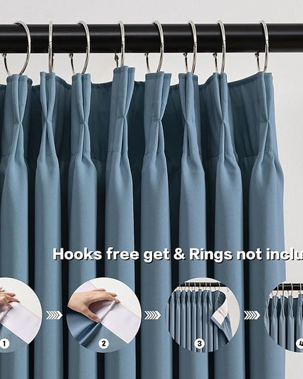 KEQIAOSUOCAI Pinch Pleated Blackout Curtain Drapes for Window 63" L - Triple Weave Energy Saving Thermal Room Divider Blackout Panels for Patio (72" Wide per Panel, 2 Panels, Dusty Blue)