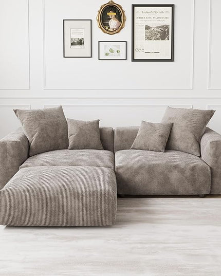 JACH Sectional Couches for Living Room, Modern Corduroy Modular Sectional Couch with Chaise Ottoman, Cushion Covers Removable, Corduroy Sofas Couches for Living Room, Office (Light Brown)