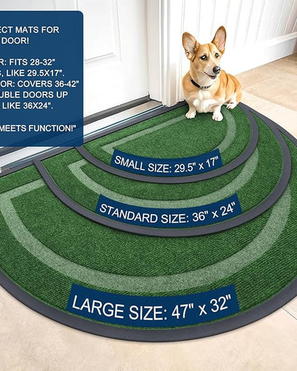 OLANLY Half Circle Door Mat Indoor Outdoor Entrance Welcome, Waterproof All-Season, All-Weather Doormat, Sturdy Natural Rubber, Low Profile, Easy Clean Patio Porch Entryway Mat, 47x32, Green