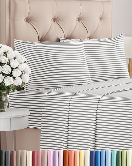 Cal King Size 4 Piece Sheet Set - Comfy Breathable & Cooling Bed Sheets Set - Hotel Luxury Bedding for Women, Men, Kids, Teens, Boys & Girls - Deep Pockets & Wrinkle Free - Oeko-Tex - Grey Stripes 2