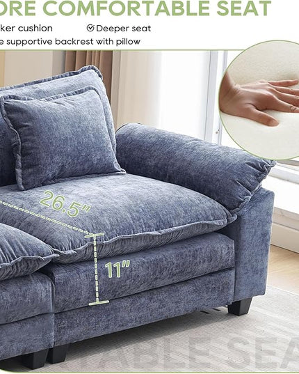 Modular Sectional Sofa, Comfy Cloud Couch Sectional Sofa, Chenille Sofa Sleeper Deep Seat Sofa with Throw Pillows for Living Room (Blue, 53"- Single Seat)