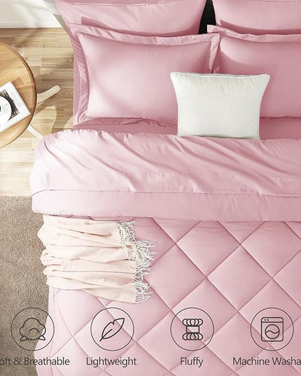 CozyLux Full Size Comforter Sets Pink - 7 Pieces Bed in a Bag Full, Luxury Soft Bed Set for All Seasons, Bedding Set with Down Alternative Comforter, Sheets, Pillowcases & Shams