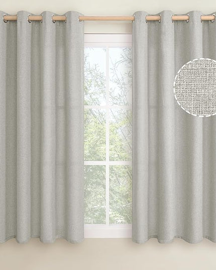 LAMIT Linen Curtains for Bedroom 45 inch Length 2 Panels, Linen Textured Thermal Insulated Curtain Panels Privacy Grommet Light Filtering Window Drapes for Boys Room, 2 Panels, W52 x L45, Light Grey