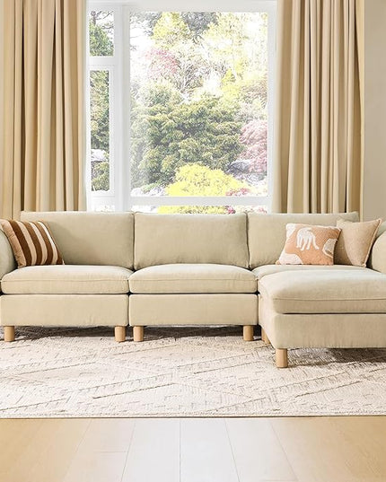 CHITA 127" Super Large Sectional Couches for Living Room, Modular Cloud Couch Sectional Sofa, Premium Fabric Couches, Down Filled, High Density Foam, Chenille in Beige, 4 Seat L Shaped