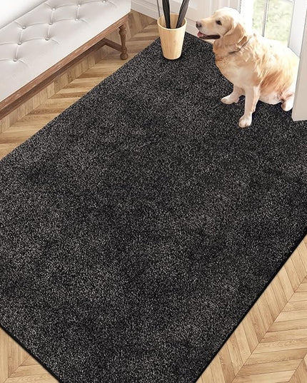 PURRUGS Easy Care Area Rug 4ft x 6ft, Non-Slip Machine Washable Entryway Rug, Dog Door Mat, Stain Resistant Accent Rug for Hallway, Living Room, Bedroom and Mudroom, Charcoal