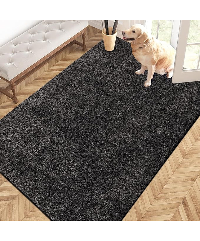 PURRUGS Easy Care Area Rug 4ft x 6ft, Non-Slip Machine Washable Entryway Rug, Dog Door Mat, Stain Resistant Accent Rug for Hallway, Living Room, Bedroom and Mudroom, Charcoal