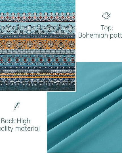 Cottolester Boho King Comforter Set 8 Pieces,Teal and Yellow Bohemian Comforter Paisley Striped Bed in A Bag,Soft Microfiber Bedding Set for All Season