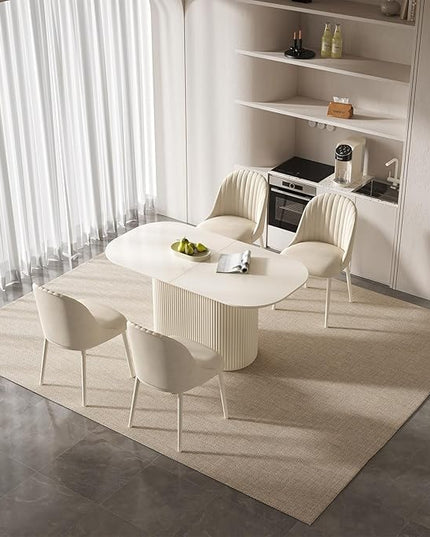 Guyii 62.99" Oval Dining Table Set with 4 Chairs, Modern Kitchen Table Set, Indoor Rectangular Dining Room Table for Kitchen, Bar, Living Room, Breakfast Nook, Cream White