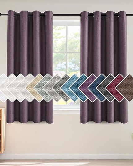 H.VERSAILTEX Linen Blackout Curtain 63 Inches Long for Bedroom/Living Room Thermal Insulated Grommet Linen Look Curtain Drapes Primitive Textured Burlap Effect Window Drapes 1 Panel - Heather Mauve