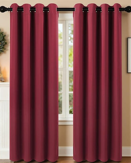 Room Darkening Curtains 84 Inch Length for Bedroom Living Room, Insulated Thermal Grommet Curtain Drapes, Blackout(60-90%,Not 100%) Window Treatment Decor, 2 Panels, 52x84, Burgundy Red