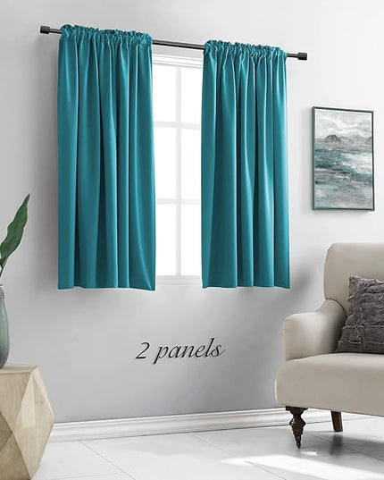 DONREN 54 Inch Curtains Blackout Thermal Insulated Rod Pocket Curtain Panels for Living Room (42 W x 54 L,2 Panels,Teal)