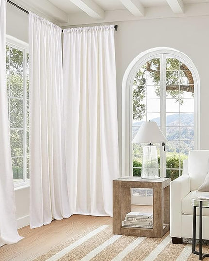 NICETOWN Natural Thick Linen Blend (230GSM) 108 inch Long Curtains for Living Room, Back Tab & Rod Pocket with Pleat Tab Privacy Window Treatments Light Filtering Drapes, W52 x L108, 2 Panels