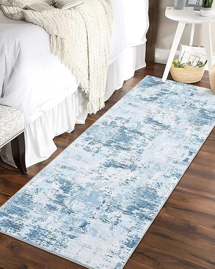 Modern Abstract 2x10 Runner Rug Non Slip Non Shedding Low Pile Stain Resistant Rug for Hallway Kitchen Bedroom, Light Blue