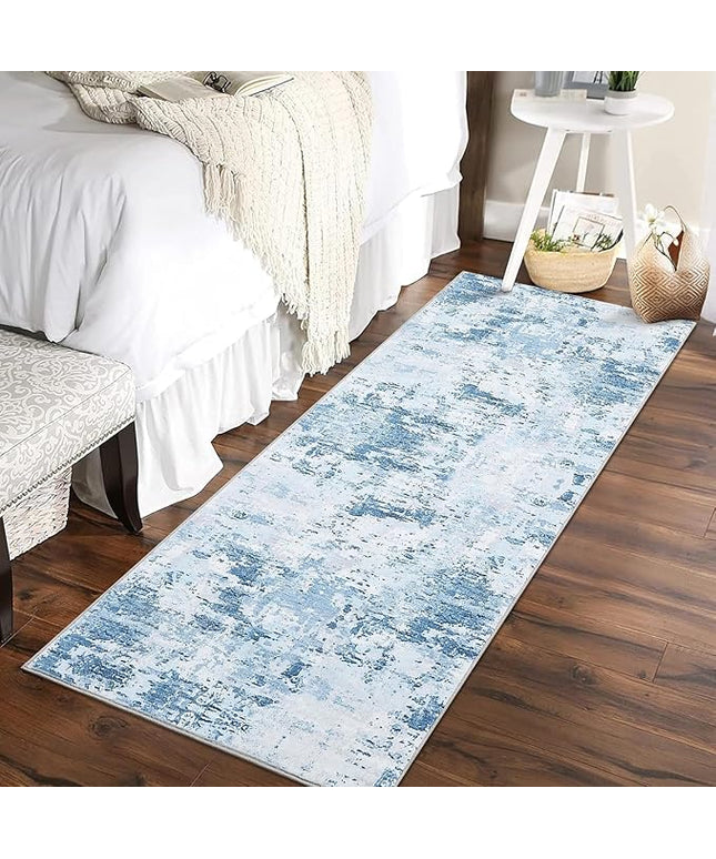 Modern Abstract 2x8 Area Rug Non Slip Non Shedding Low Pile Stain Resistant Rug for Hallway Kitchen Bedroom Non Shedding,Light Blue
