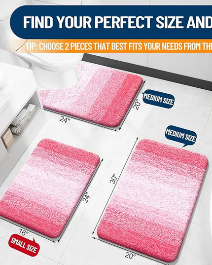 OLANLY Bathroom Rug Set 2 Piece, Soft Absorbent Microfiber Bath Rug Set, Non-Slip, Machine Wash Dry, Plush Shaggy Bath Mats for Bathroom (30"x20"+24"x16", Pink)