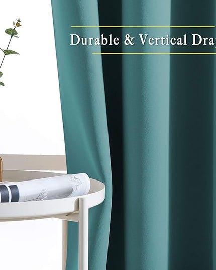NICETOWN Insulated Curtains Blackout Draperies - Triple Weave Microfiber Home Thermal Insulated Solid Ring Top Blackout Curtains/Panels for Bedroom(Sea Teal, Set of 2, 66 x 72 Inch)