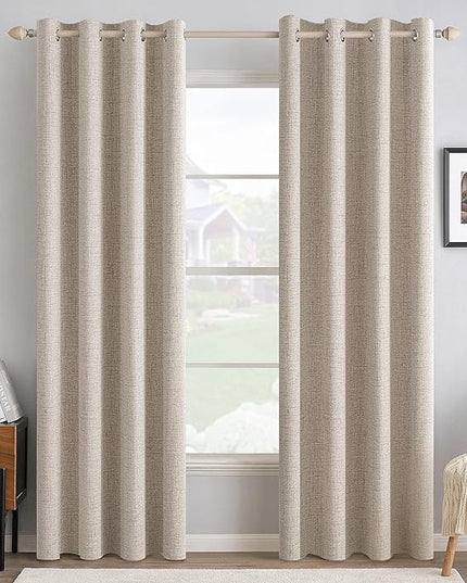 MIULEE 100% Blackout Linen Textured Curtains for Bedroom Solid Thermal Insulated Natural Grommet Room Darkening Curtains & Drapes Luxury Decor for Living Room Nursery 52 x 96 Inch (2 Panels)