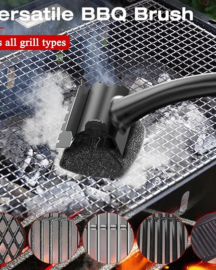Grill Brush for Outdoor BBQ - Replaceable Bristle Free Heading and Reinforced Scraper - Safe BBQ Brushes for Porcelain/Gas/Charcoal/Smoker/Cast Iron Grill - Cleaning Brush(Black)