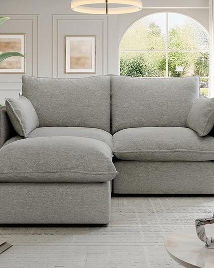 Cloud Modular Sectional Sofa, Waterproof Down Filled Sectional Sofa, High Backrest Loveseat Couch with Ottoman, Modern Modular Couch with Removable Cover, Light Gray