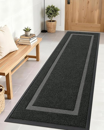 OLANLY Front Door Mat Indoor Outdoor Entrance, Waterproof All-Season, All-Weather Doormat, Sturdy Natural Rubber, Fade Resistant, Low Profile, Easy Clean Patio Porch Entryway Mat, 71x23, Black