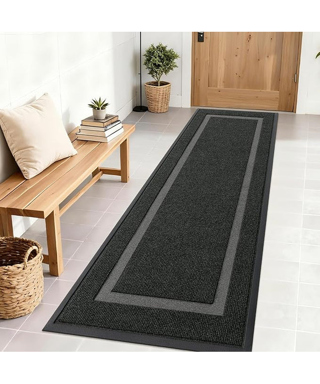 OLANLY Front Door Mat Indoor Outdoor Entrance, Waterproof All-Season, All-Weather Doormat, Sturdy Natural Rubber, Fade Resistant, Low Profile, Easy Clean Patio Porch Entryway Mat, 71x23, Black