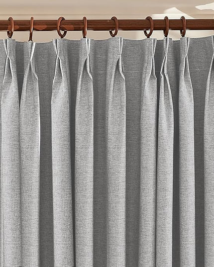Textured Linen Pencil Pleats 100% Blackout Curtains for Bedroom/Living Room Blackout Curtains 63 Inches Long, Energy Saving Window Treatment Curtains,72Wx63Lx2,Grey