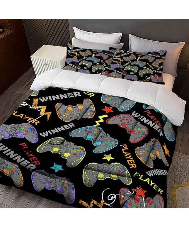 Sunnycitron Gaming Bedding Set Twin Comforter Set for Boys Gaming Comforter for Kids Teen Gaming Bed Video Games Quilt Game Home Decor (1 Comforter with 2 Pillowcase)