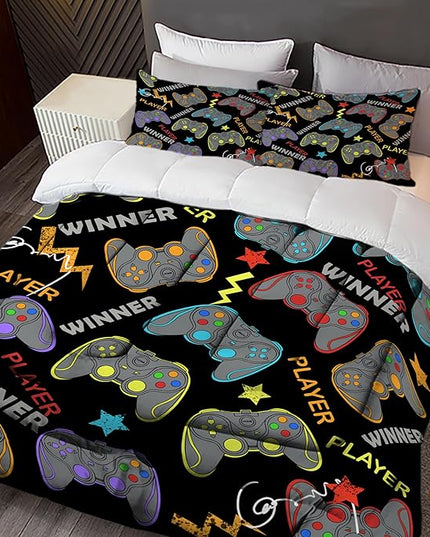 Sunnycitron Gaming Comforter Set for Boys Gamer Queen Size Gaming Bedding with Comforters Kids Bed Set Boys Game Home Decor (1 Comforter + 2 Pillowcases)