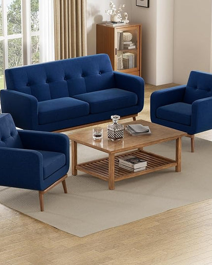 HUIMO Sofa Couch, Mid Century Modern Sofa with Solid Wood Frame, Button Tufted Couch for Bedroom, Living Room, Office, Apartment (Dark Blue, 60 inch)