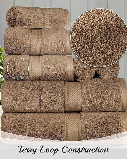 Superior Egyptian Cotton Pile Bath Towel Set of 2, Ultra Soft Luxury Towels, Thick Plush Essentials, Absorbent Heavyweight, Guest Bath, Hotel, Spa, Home Bathroom, Shower Basics, Latte