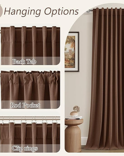 Guken Blackout Curtains 90 Inch Length 2 Panels Set for Living Room Bedroom Back Tab Thermal Insulated 100% Black Out Linen Drapes Room Darkening Window Curtains 90 Inches Long,Rustic Brown