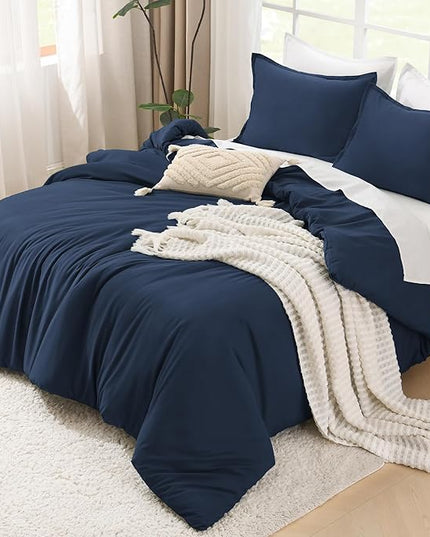 Litanika Navy Blue Comforter Full Size Set, 3 Pieces Lightweight Solid Bedding Comforter Set, All Season Fluffy Bed Set