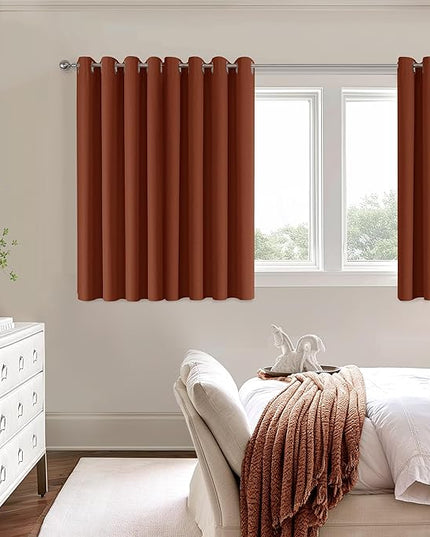ChrisDowa 100% Blackout Terracotta Solid Curtains 45 Inches Long 2 Panels for Bedroom Living Room,Farmhouse Room Darkening Thermal Insulated Soundproof Grommet Top Window Treatment Drapes,52x45
