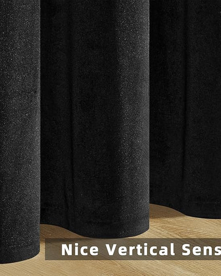 Joydeco Velvet Curtains 84 inch 1 Panel, Long Luxury Black Blackout Thermal Insulated Rod Pocket Window Curtains, Super Soft Room Darkening Drapes for Living Room Bedroom, W100 x L84 Inch, Black